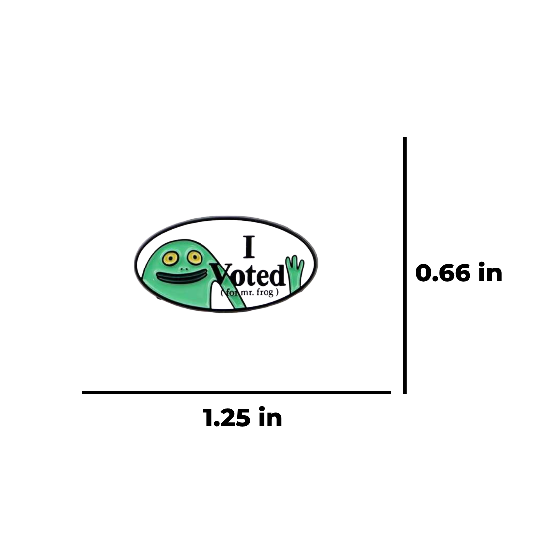 Smiling Friends I Voted Unhinged Mr. Frog Funny Election Campaign Pin or Lapel Badge or Satirical Political Button Novelty Gift