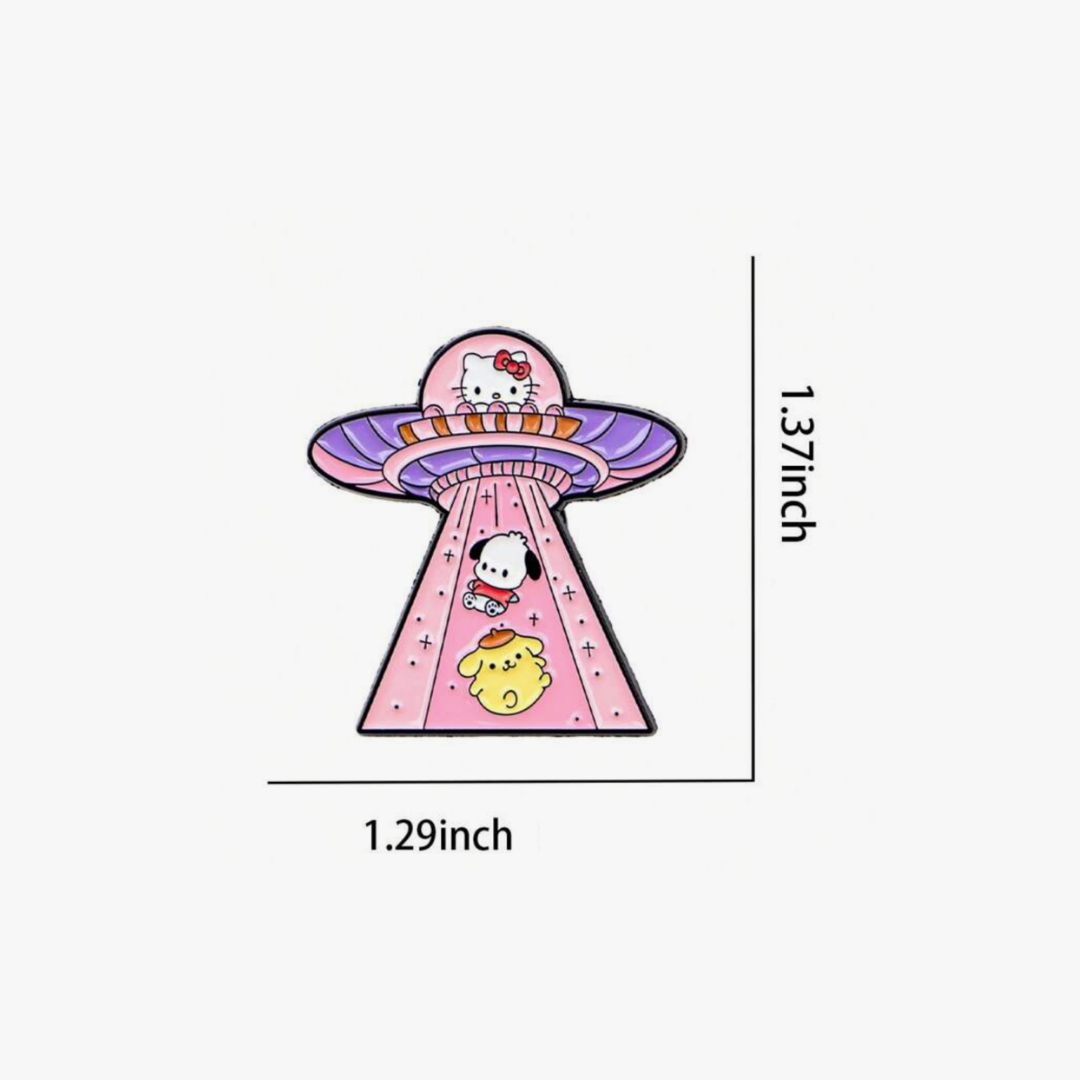 Sanrio Friends UFO Abduction Enamel Pin - Hello Kitty, Pochacco, & Pompompurin