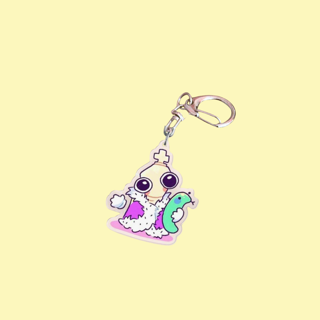 Anxious King Chess Piece Acrylic Keychain that is a Retro Indie Animation Inspired of a Chaotic Digital Jester Charm