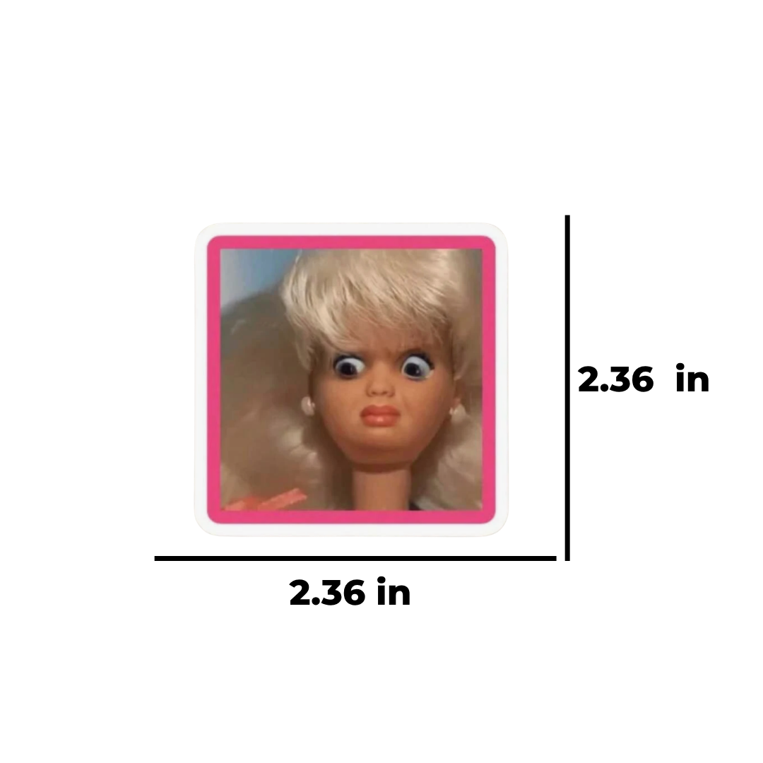 Viral Sarcastic Meme Reaction of a Surprised Doll Face Sticker Thats a Funny Out of Control Girl Aesthetic Waterproof Vinyl for Laptops, Kindles & Water Bottles
