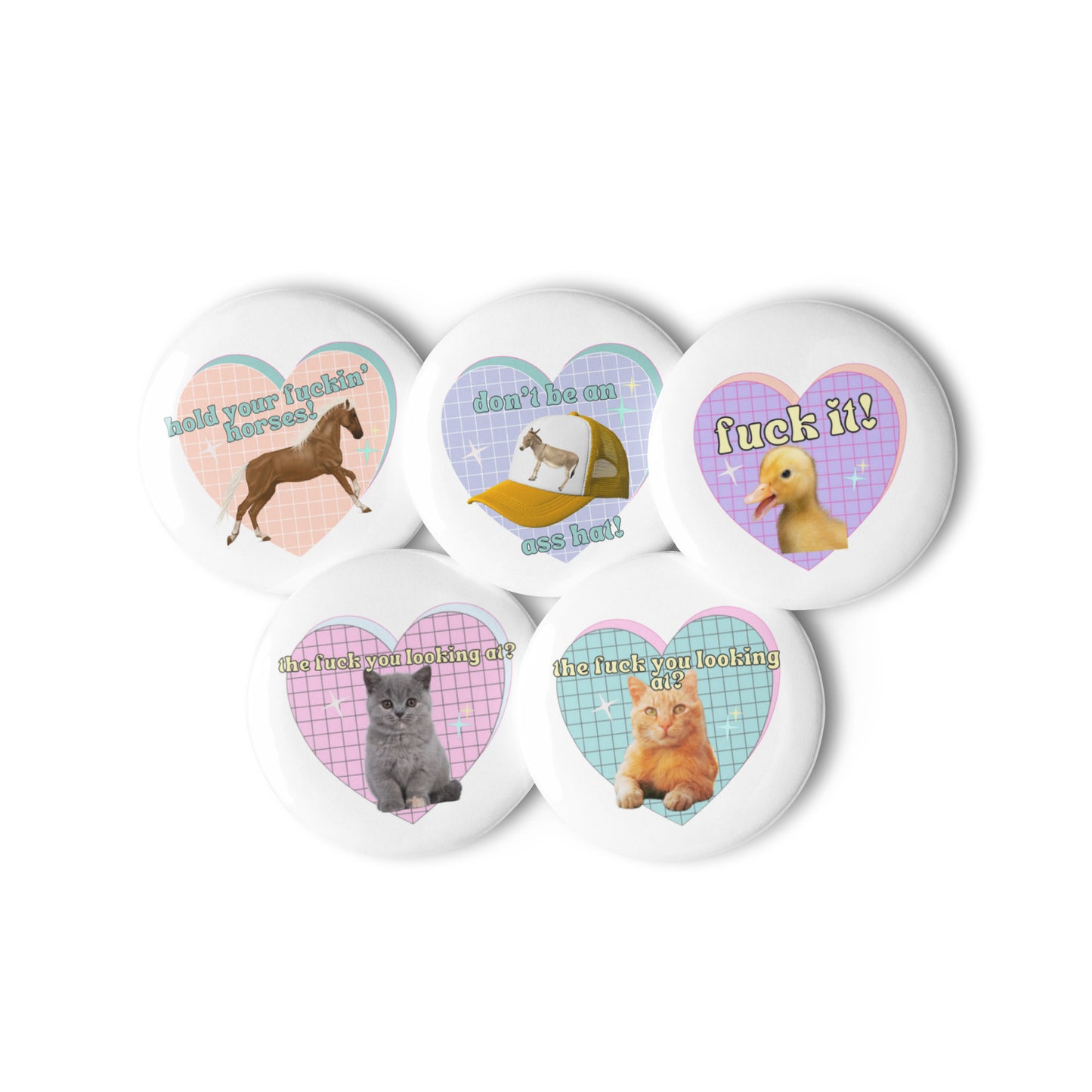 Set of sassy animal pin buttons