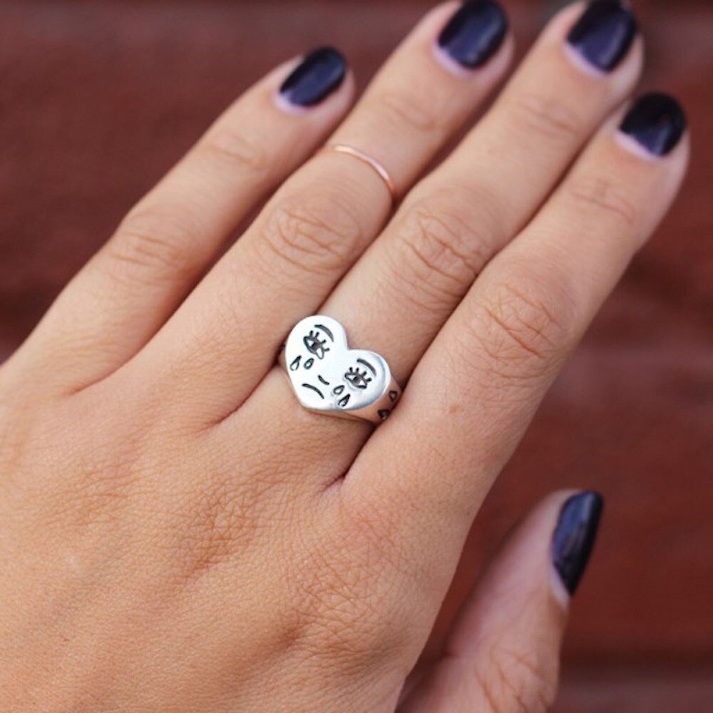Crying Face Heart Ring