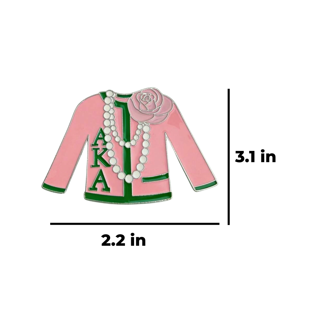 Pink and Green Sorority Sweater with Ivy Leaf Boule Cardigan a 1908 Historic Sisterhood Pin or Enamel Lapel Badge