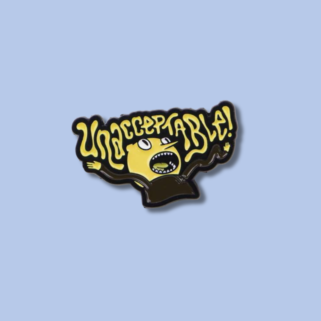 Unacceptable! Sour, Funny, and Grumpy Lemon Character Animation or Cartoon Badge and Lapel Enamel Pin