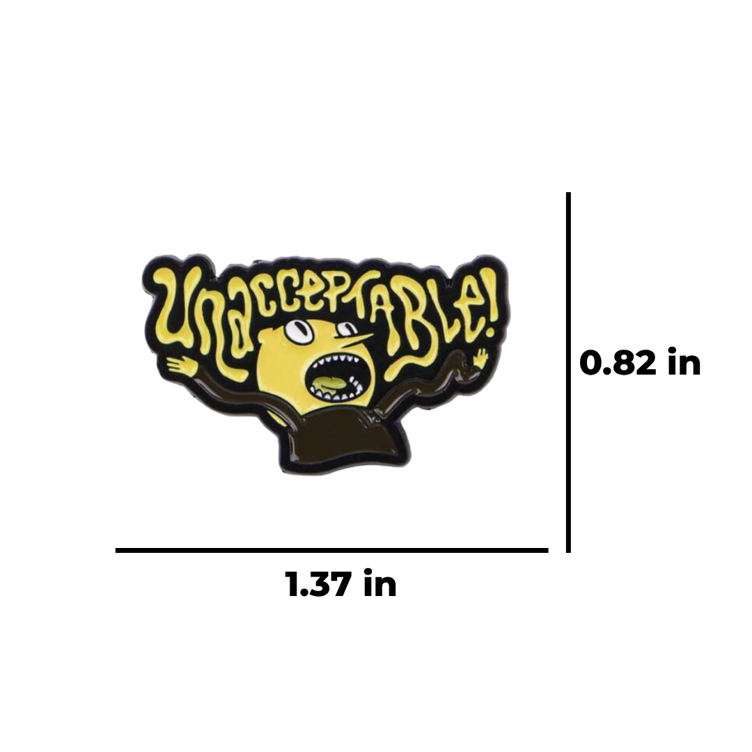 Unacceptable! Sour, Funny, and Grumpy Lemon Character Animation or Cartoon Badge and Lapel Enamel Pin