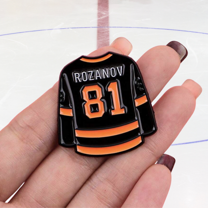 Heated Rivalry Bookish Ilya Rozanov #81 Classic Boston Raiders Black & Gold M/M Hockey Romance Readers & BookTok Fans Romance Jersey Enamel Lapel Badge Pin'