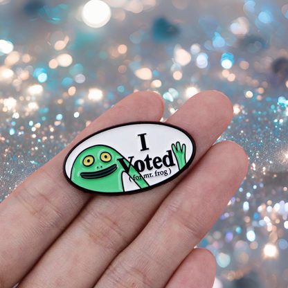 Smiling Friends I Voted Unhinged Mr. Frog Funny Election Campaign Pin or Lapel Badge or Satirical Political Button Novelty Gift