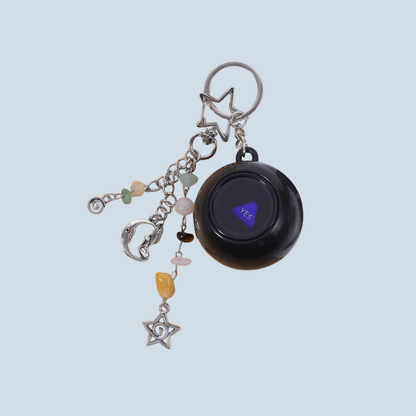 Fortune Telling Crystal Ball Keyring or Keychain with a Celestial, Cosmic, and Mystical, Whimsical and Witchy Moon & Star Novelty Bag Charm