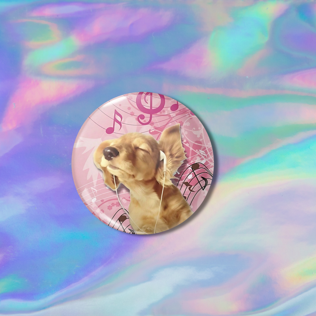 Y2K Dog Fun, Cute, and Kawaii Music Lovers Dog Safety Lapel Pin Button
