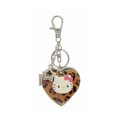 Ratbone Skinny Retro Leopard Print Cat Heart Cute Y2K Trendy Kawaii Aesthetic with Portable Compact Mirror Bag Pendant & Purse Charm Keychain Backpack Accessory