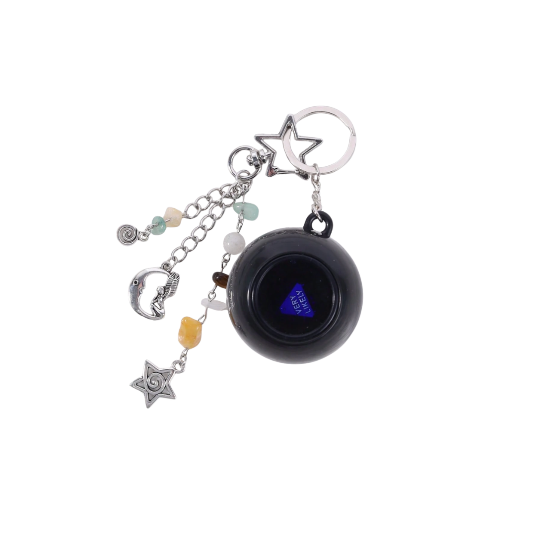 Fortune Telling Crystal Ball Keyring or Keychain with a Celestial, Cosmic, and Mystical, Whimsical and Witchy Moon & Star Novelty Bag Charm