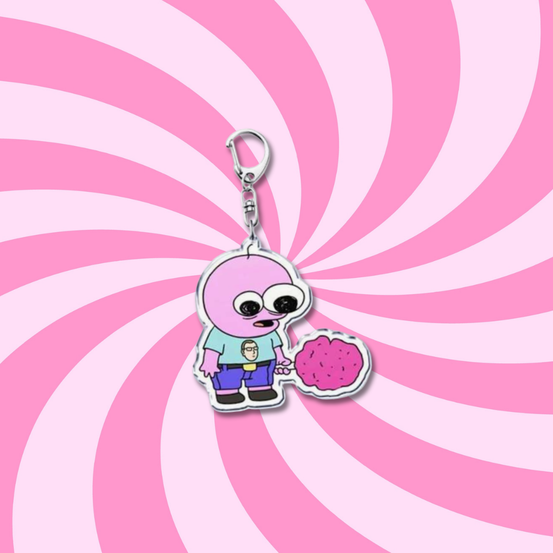 Pink Optimistic Creature Witty and Cute Surreal Fans Adult Animation & Collectors Cartoon Acrylic Keychain Bag Charm or Key Ring