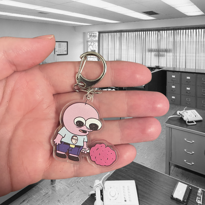 Pink Optimistic Creature Witty and Cute Surreal Fans Adult Animation & Collectors Cartoon Acrylic Keychain Bag Charm or Key Ring