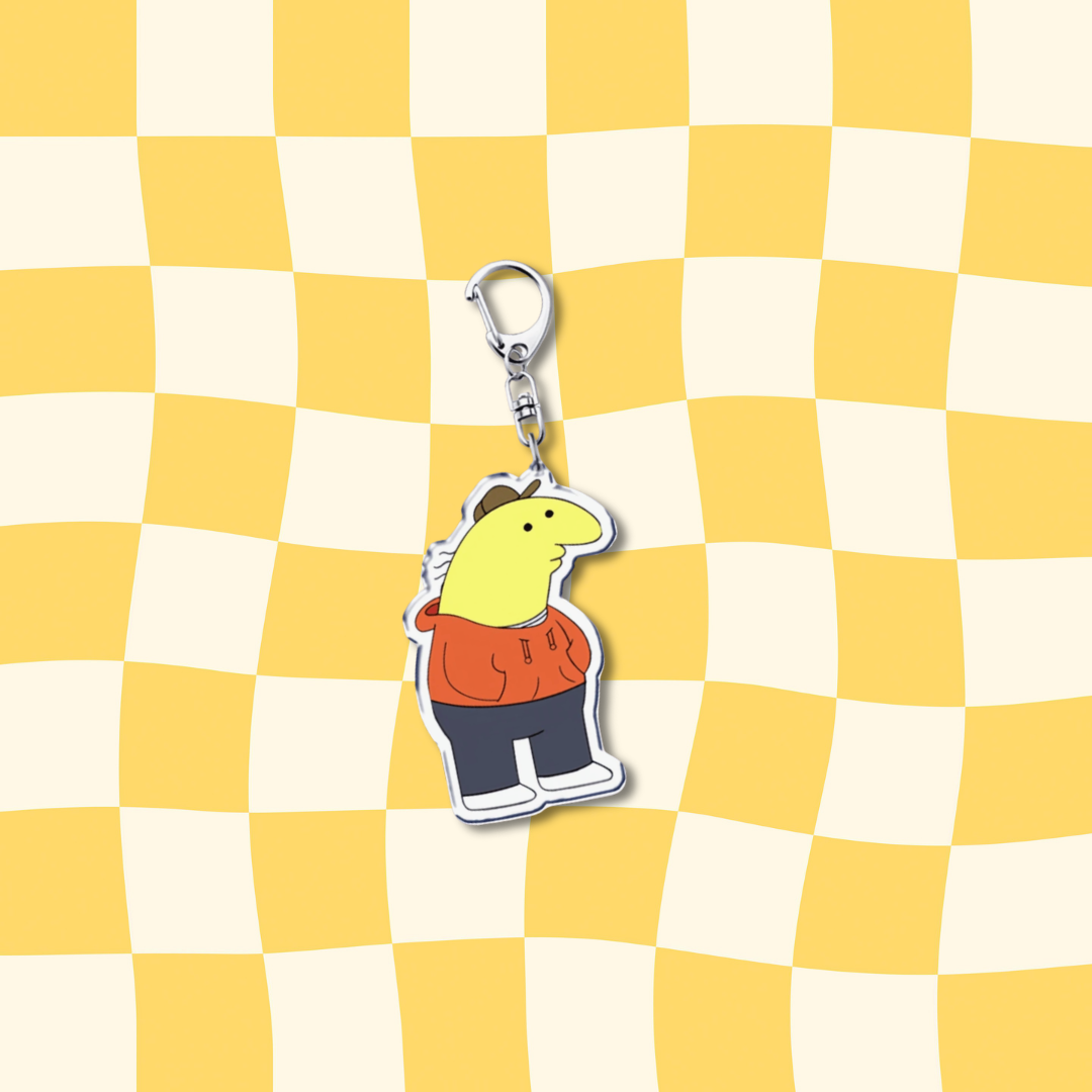 Tired Yellow Character Fans Funny Witty Adult Animation Tired & Relatable Cartoon Character Acrylic Keychain or Bag Charm and Key Ring