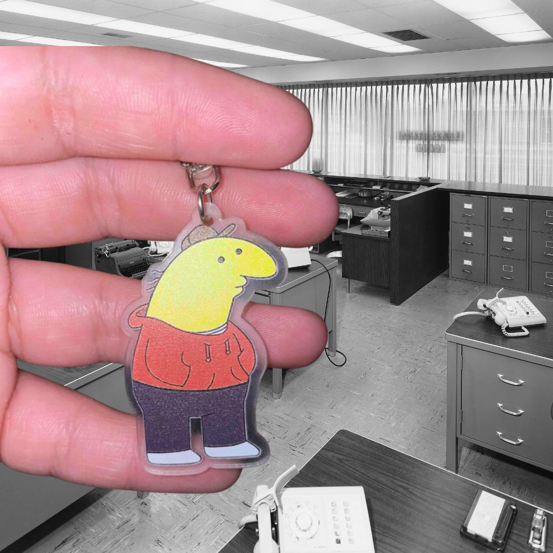 Tired Yellow Character Fans Funny Witty Adult Animation Tired & Relatable Cartoon Character Acrylic Keychain or Bag Charm and Key Ring