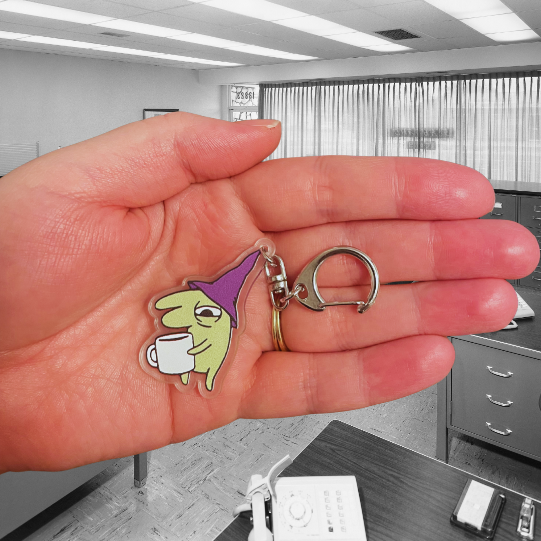 Grumpy Green Creature Enamel Pin Funny Hungover Adult Annimation Fan with a Weird and Cute Aesthetic Cartoon Acrylic Coffee Mug or Tea Cup Charm Keychain or Bag Accessory & Key Ring