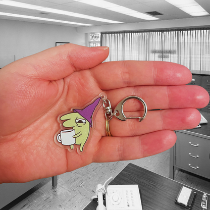 Grumpy Green Creature Enamel Pin Funny Hungover Adult Annimation Fan with a Weird and Cute Aesthetic Cartoon Acrylic Coffee Mug or Tea Cup Charm Keychain or Bag Accessory & Key Ring