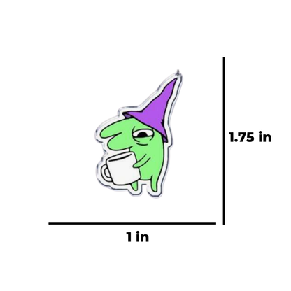 Grumpy Green Creature Enamel Pin Funny Hungover Adult Annimation Fan with a Weird and Cute Aesthetic Cartoon Acrylic Coffee Mug or Tea Cup Charm Keychain or Bag Accessory & Key Ring