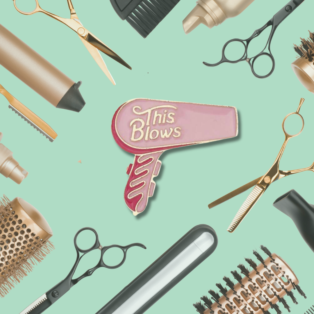 "This Blows" Retro Funny Hair Dryer for Sarcastic Salon Life or Beauty School for Barber and Hairstylist or Cosmetology Humor Enamel Pin Brooch Lapel