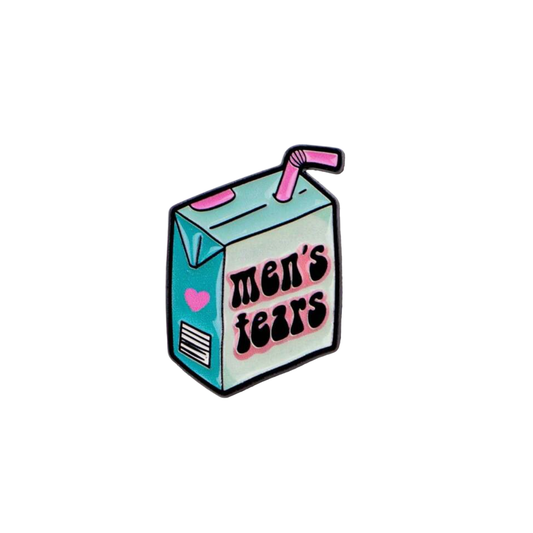 "Men's Tears" Witty and Ironic Feminism Juice Box with a Funny and Sarcastic "Man-Eater" Millennial & Gen Z Humor Enamel Pin or Brooch