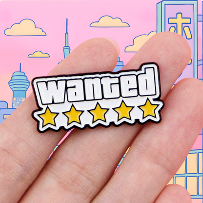 Full Wanted Level 5 Star Gaming Open World Video Retro Game Inspired Enamel Lapel Pin