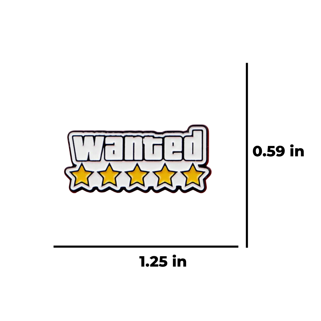 Full Wanted Level 5 Star Gaming Open World Video Retro Game Inspired Enamel Lapel Pin