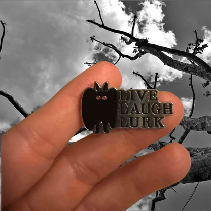 Live Laugh Lurk Mothman Spooky and Funny Cryptid Aesthetic West Virginia Folklore Enamel Pin or Lapel Badge for Horror Fans