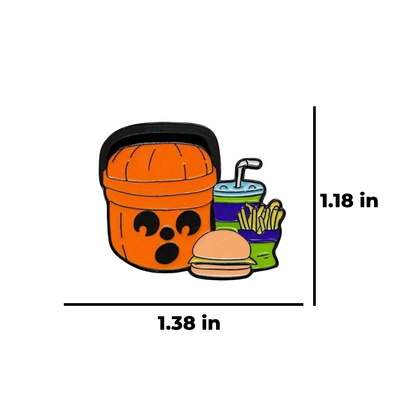 Spooky Meal of Jack-o'-Lantern Pail with Burger & Fries Halloween Lovers Pumpkin Bucket that is Retro Fast Food Nostalgia for 90s Childhood Holiday Memories Enamel Pin or Lapel Badge