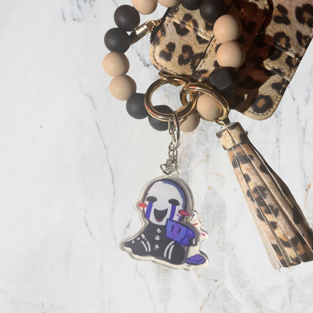Five Nights at Freddy's Mysterious Puppet or Creepy Possessed Doll i Spooky Black & White Acrylic Keychain and Indie Horror Game Inspired Charm