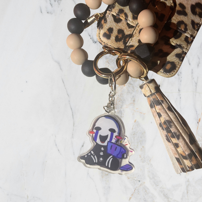 Five Nights at Freddy's Mysterious Puppet or Creepy Possessed Doll i Spooky Black & White Acrylic Keychain and Indie Horror Game Inspired Charm