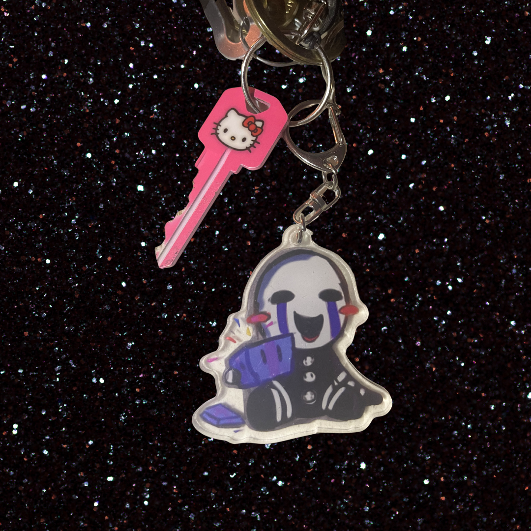 Five Nights at Freddy's Mysterious Puppet or Creepy Possessed Doll i Spooky Black & White Acrylic Keychain and Indie Horror Game Inspired Charm