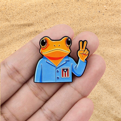 Peace & Pride Cool Boricua Coqu Frogin Blue Guayabera Jacket Enamel Pin for Puerto Rico and Caribbean Souvenir Streetwear Lapel Badge for Island Culture Gift
