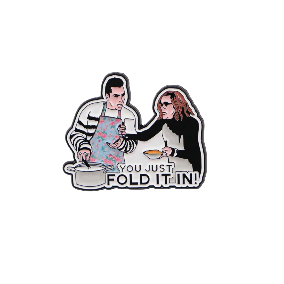 "Fold In The Cheese" Enamel Pin | Funny Moira & David Rose Cooking Quote Brooch | Ew David TV Show Gift for Comedy Fans
