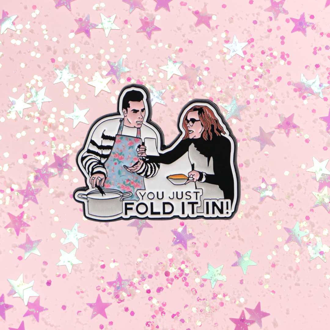 "Fold In The Cheese" Enamel Pin | Funny Moira & David Rose Cooking Quote Brooch | Ew David TV Show Gift for Comedy Fans