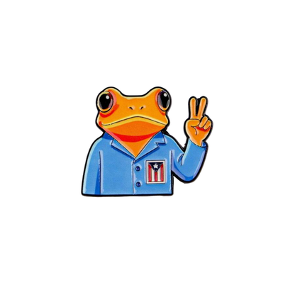 Peace & Pride Cool Boricua Coqu Frogin Blue Guayabera Jacket Enamel Pin for Puerto Rico and Caribbean Souvenir Streetwear Lapel Badge for Island Culture Gift