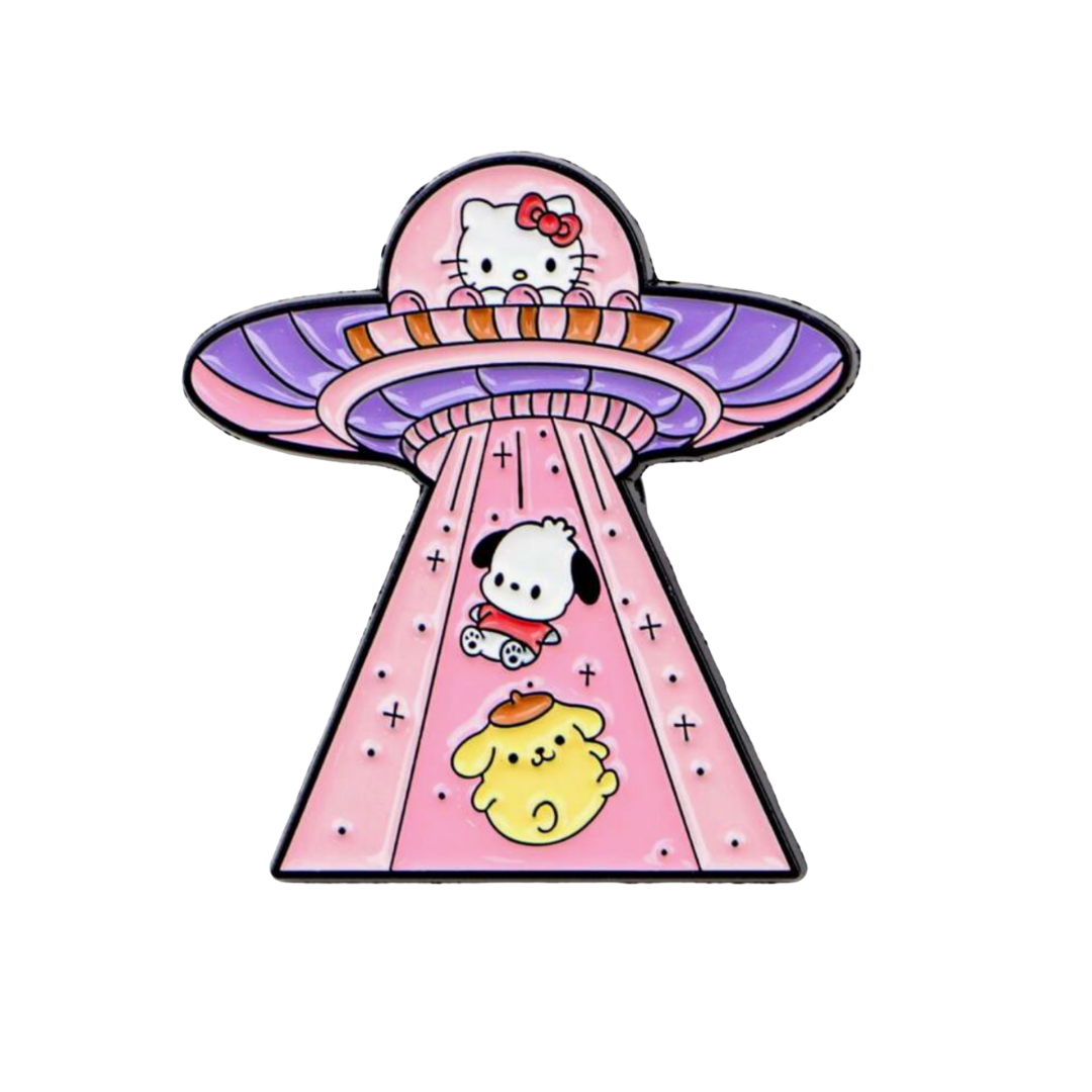 Sanrio Friends UFO Abduction Enamel Pin - Hello Kitty, Pochacco, & Pompompurin