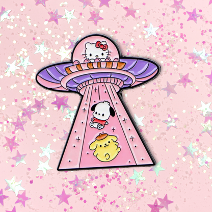 Sanrio Friends UFO Abduction Enamel Pin - Hello Kitty, Pochacco, & Pompompurin