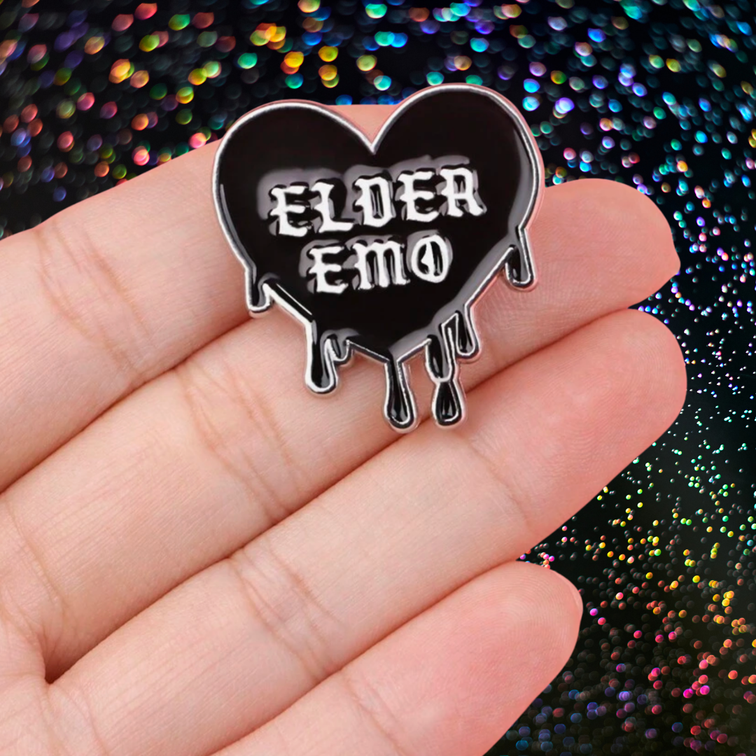 "Elder Emo" Enamel Pin - Funny Emo Music Nostalgia & Millennial Humor Lapel Pin