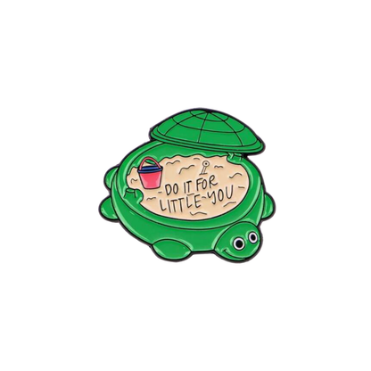 "Do It For Little You" Retro Toy Turtle Sandbox for a 90s or Millennials Nostalgia Childhood Memories with a Healing Inner Child Quote Enamel Pin or Badge