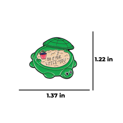 "Do It For Little You" Retro Toy Turtle Sandbox for a 90s or Millennials Nostalgia Childhood Memories with a Healing Inner Child Quote Enamel Pin or Badge