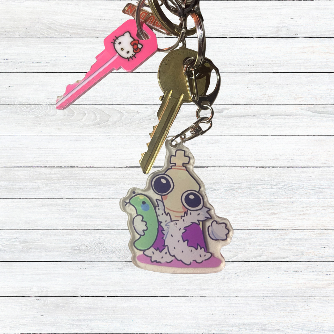 Anxious King Chess Piece Acrylic Keychain that is a Retro Indie Animation Inspired of a Chaotic Digital Jester Charm
