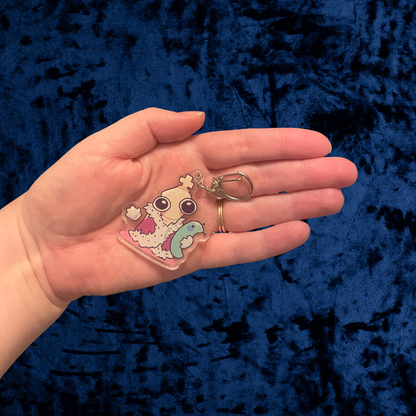 Anxious King Chess Piece Acrylic Keychain that is a Retro Indie Animation Inspired of a Chaotic Digital Jester Charm