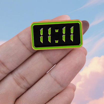 11:11 Make A Wish and Angel Number Manifestation Digital Alarm Clock for Aesthetic Lucky Charm and Spiritual Alignment Enamel Pin and Lapel Badge