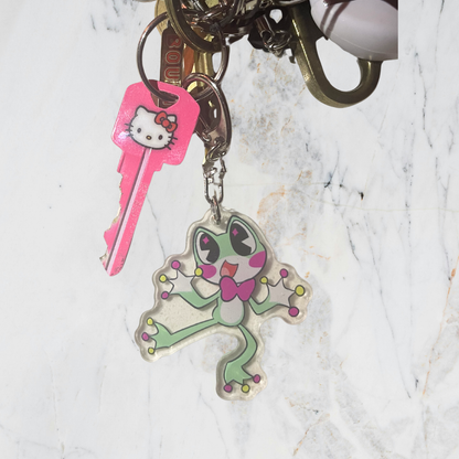 Ribbit Lanky and Quirky Green Frog Acrylic Keychain with or Retro Indie Animation Cartoon Amphibian Inspired Charm