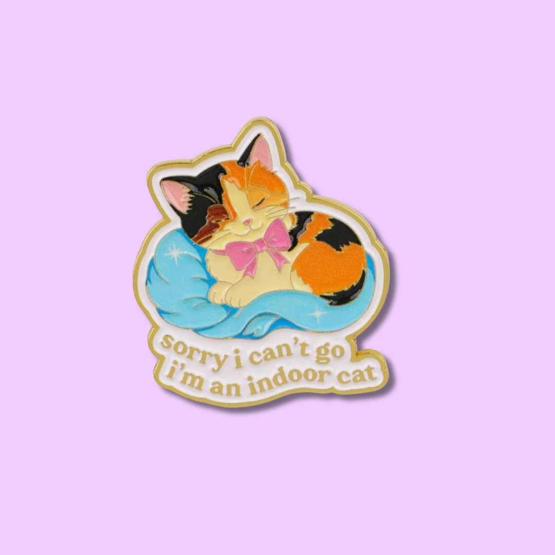"Sorry I Can't Go, I'm an Indoor Cat" Anti-Social Homebody Quote with Sassy and Funny Introvert Humor for Social Anxiety Enamel Pin and Lapel Badge