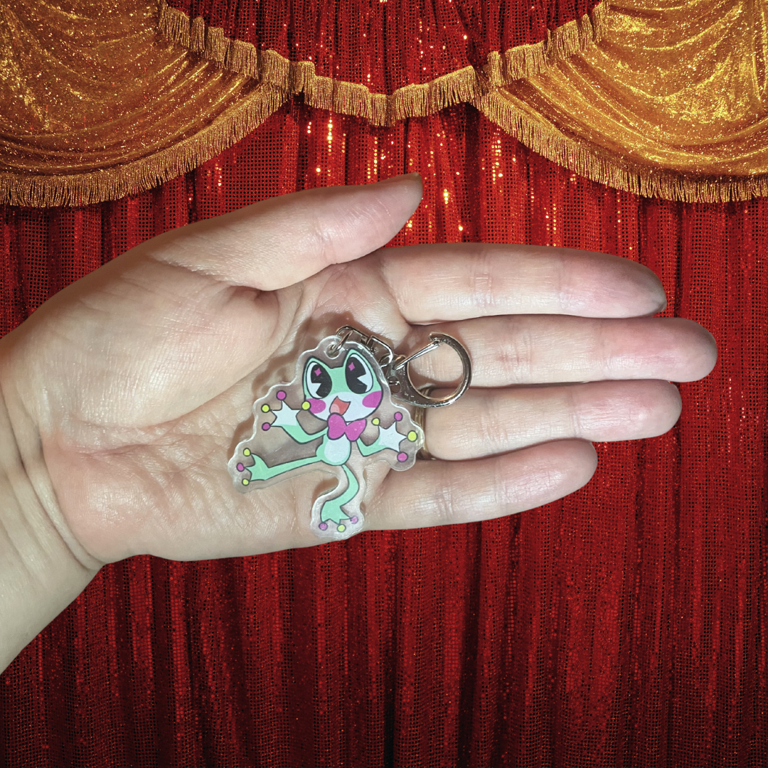 Ribbit Lanky and Quirky Green Frog Acrylic Keychain with or Retro Indie Animation Cartoon Amphibian Inspired Charm