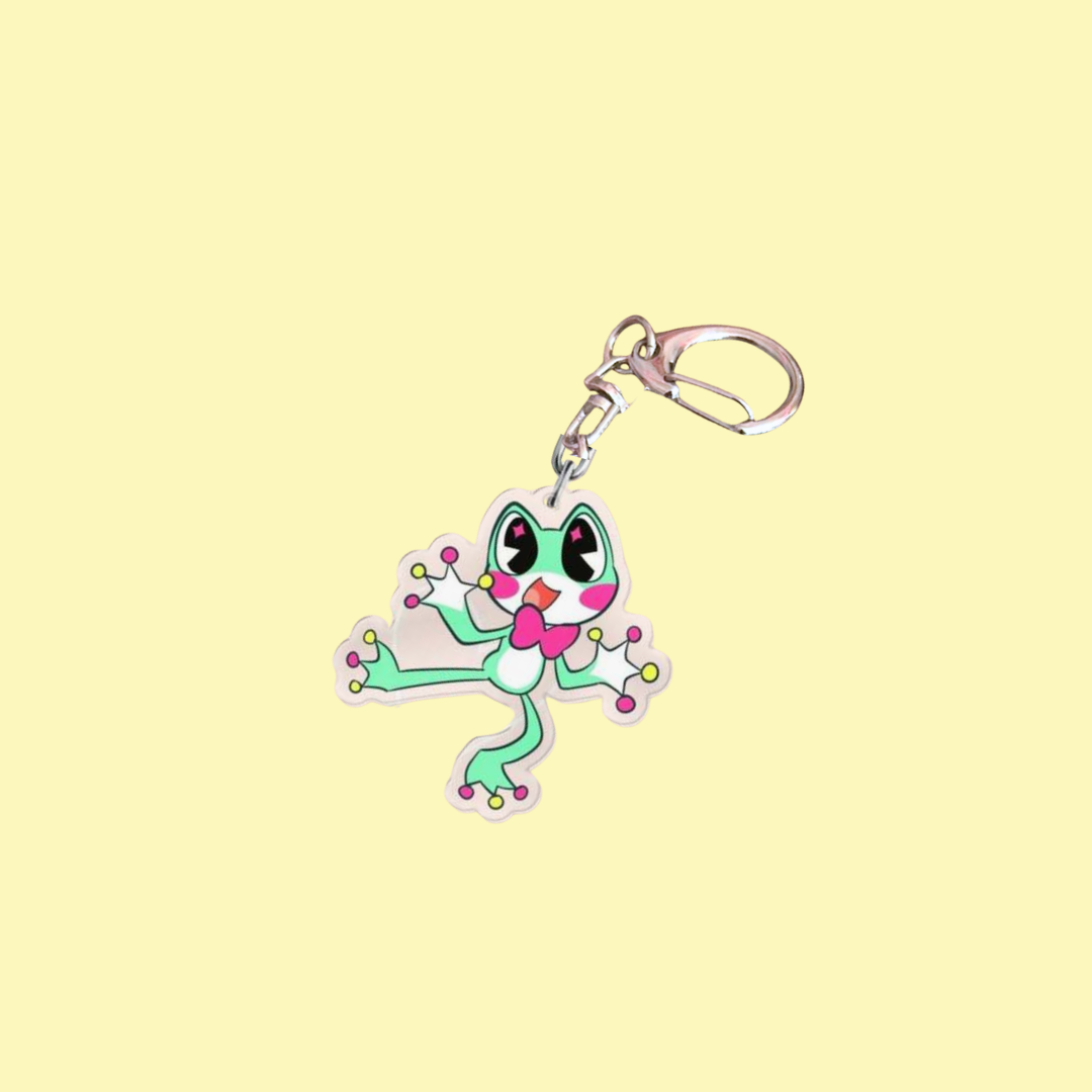 Ribbit Lanky and Quirky Green Frog Acrylic Keychain with or Retro Indie Animation Cartoon Amphibian Inspired Charm
