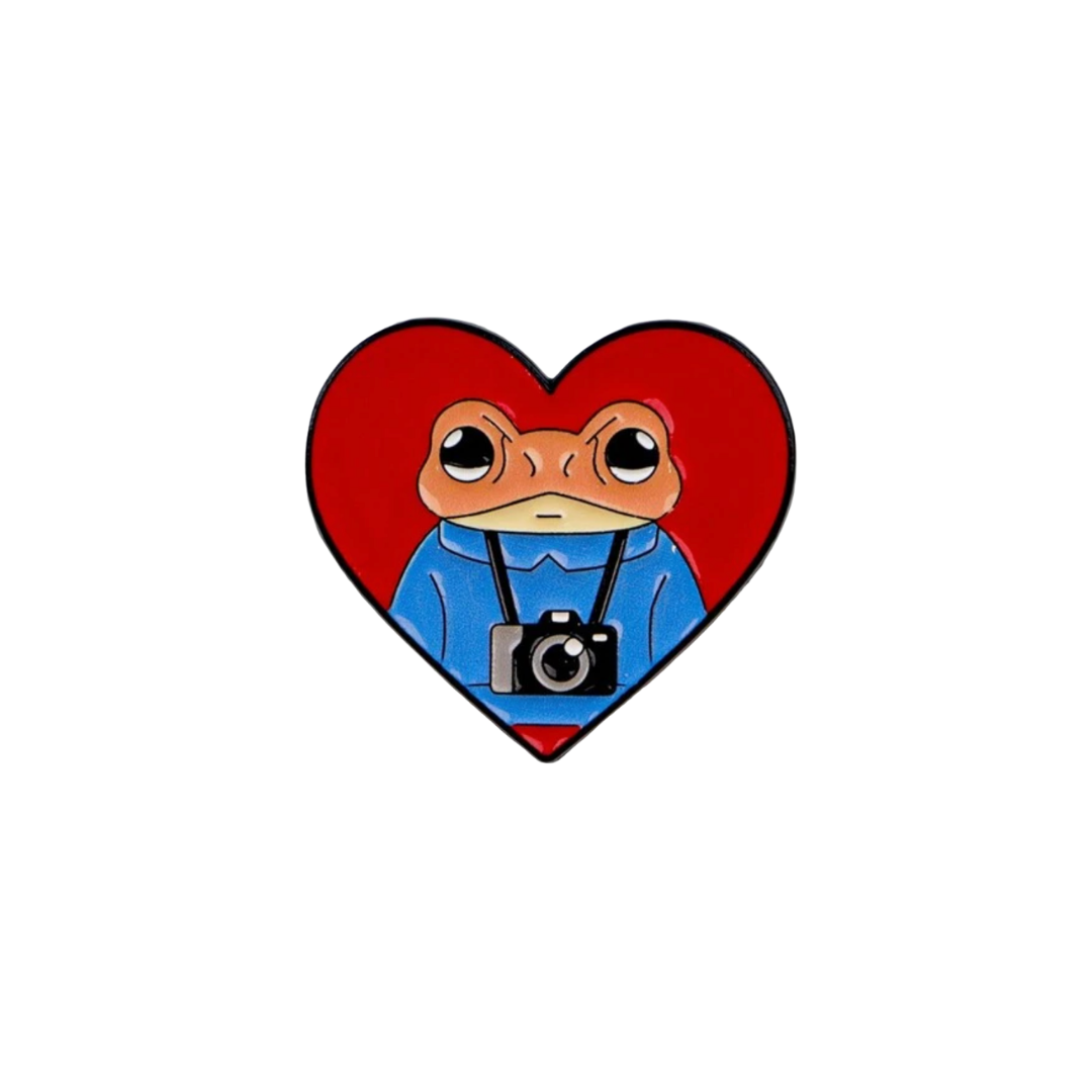 Boricua Photographer Coqu Frog and Puerto Rico Pride Heart Lapel Badge or Enamel Pin