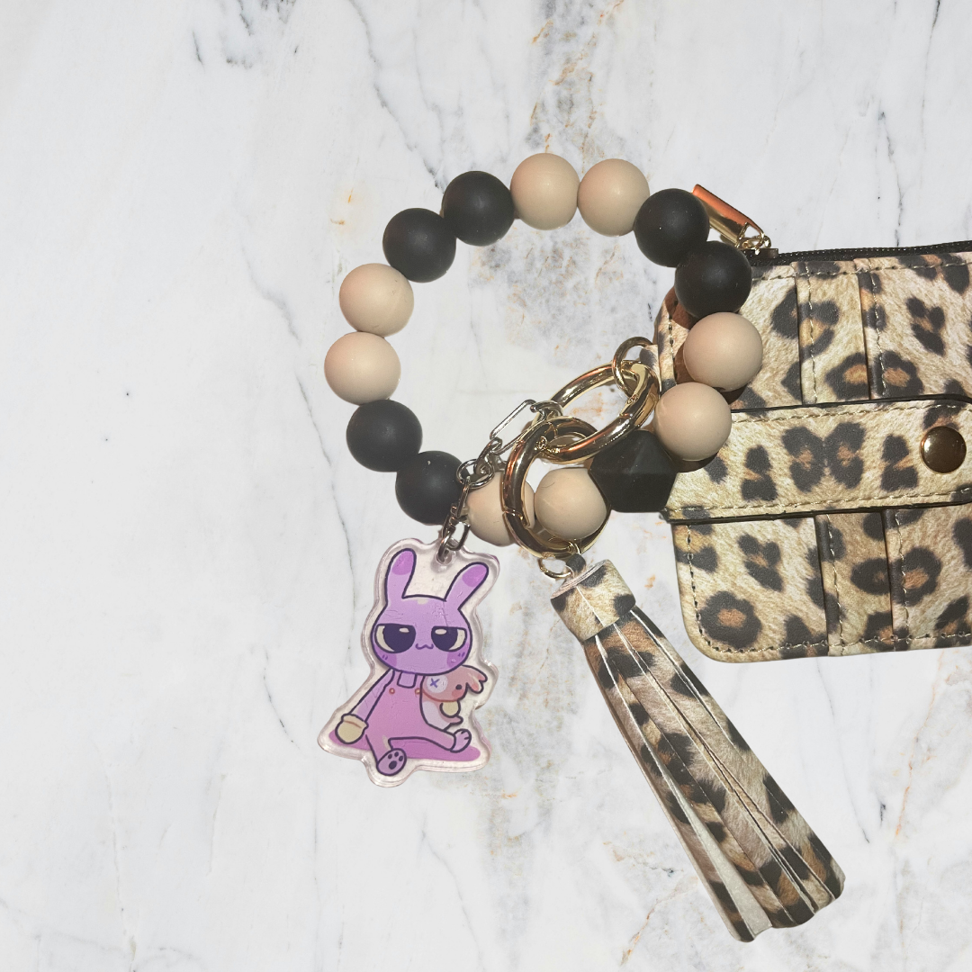 Purple Rabbit Acrylic Charm or Keychain a Chaotic Cartoon Jester with a Retro 90s CGI Aesthetic and Weirdcore & Kidcore Bag Accessory for Fans