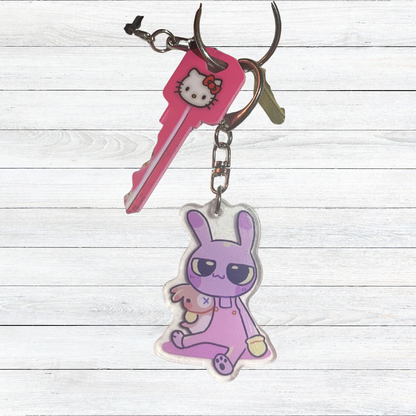 Purple Rabbit Acrylic Charm or Keychain a Chaotic Cartoon Jester with a Retro 90s CGI Aesthetic and Weirdcore & Kidcore Bag Accessory for Fans